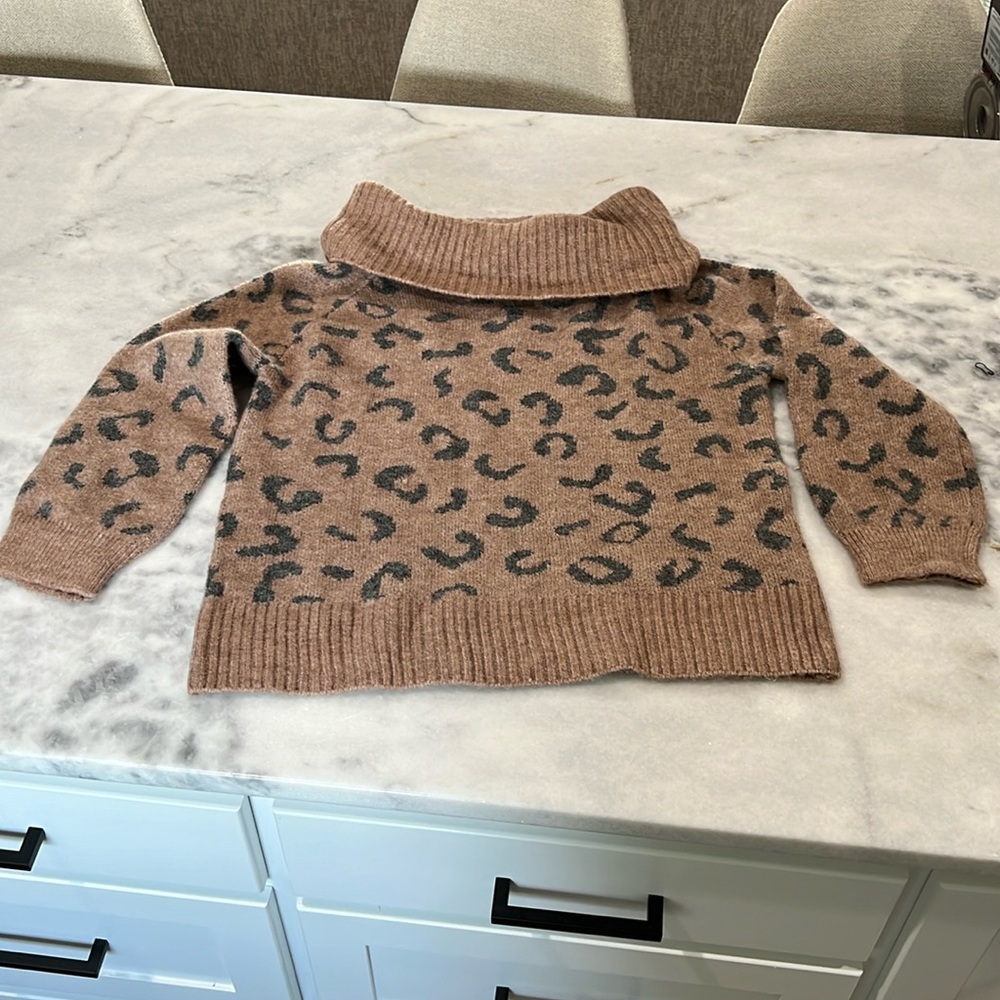 Off the Shoulder Wide Arm Sweater; Leopard